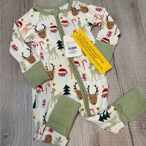 Emerson and Friends 3-6M Festive Reindeer Baby Pajamas Bamboo Zippie